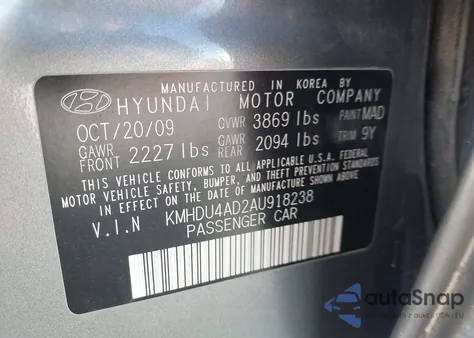 2010 Hyundai Elantra Blue from USA, damaged, VIN KMHDU4AD2AU918238